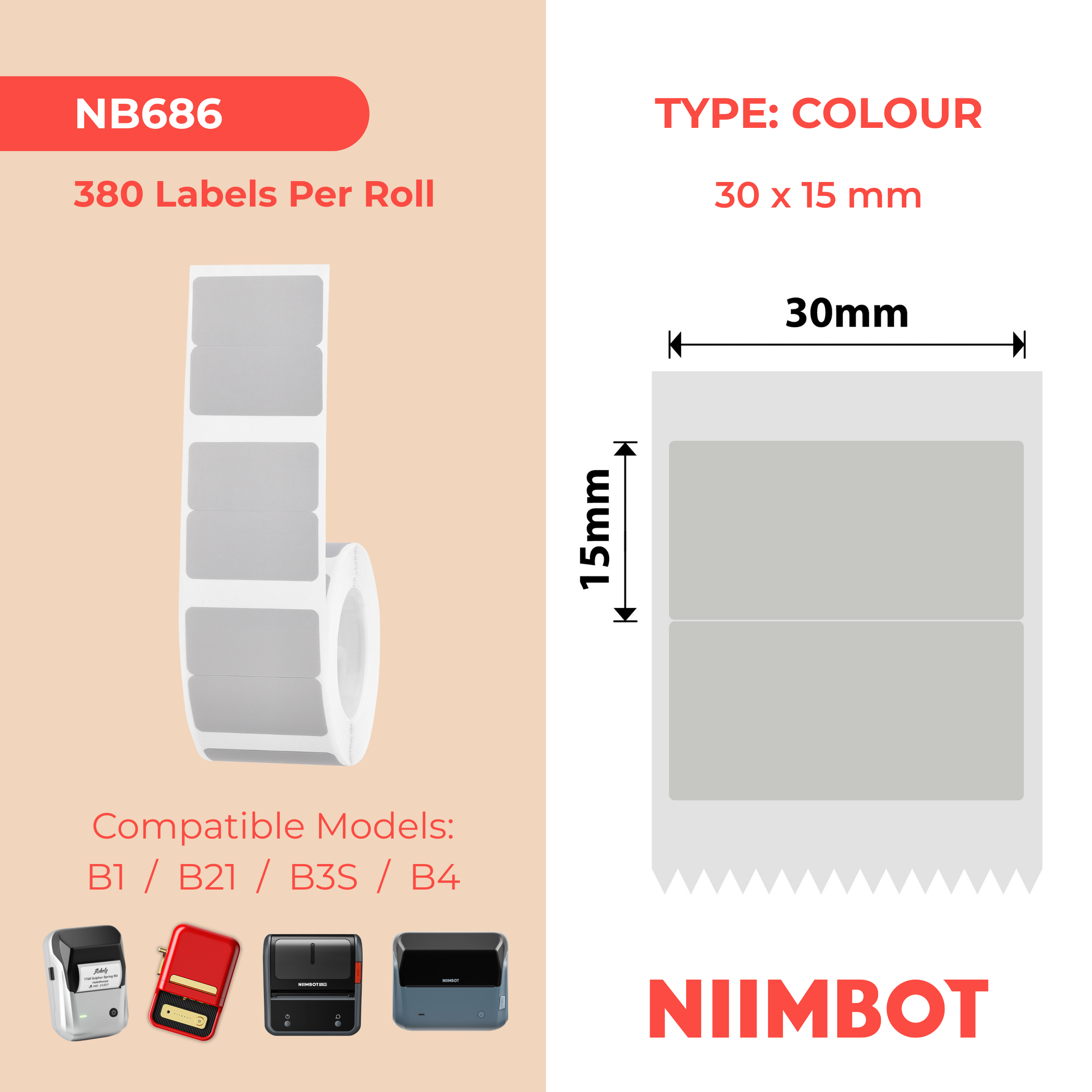 NB686 - NIIMBOT - B1 / B21 / B3S / B4 - 30X15MM/2R - 380 GREY ANTI-COUNTERFEITING VOID LABELS