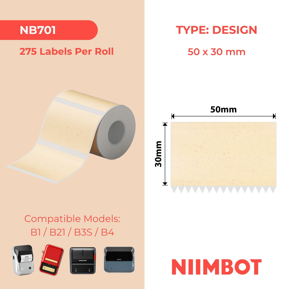 NIIMBOT - Gamma B - 50x30mm - Colore cotto - 275 etichette