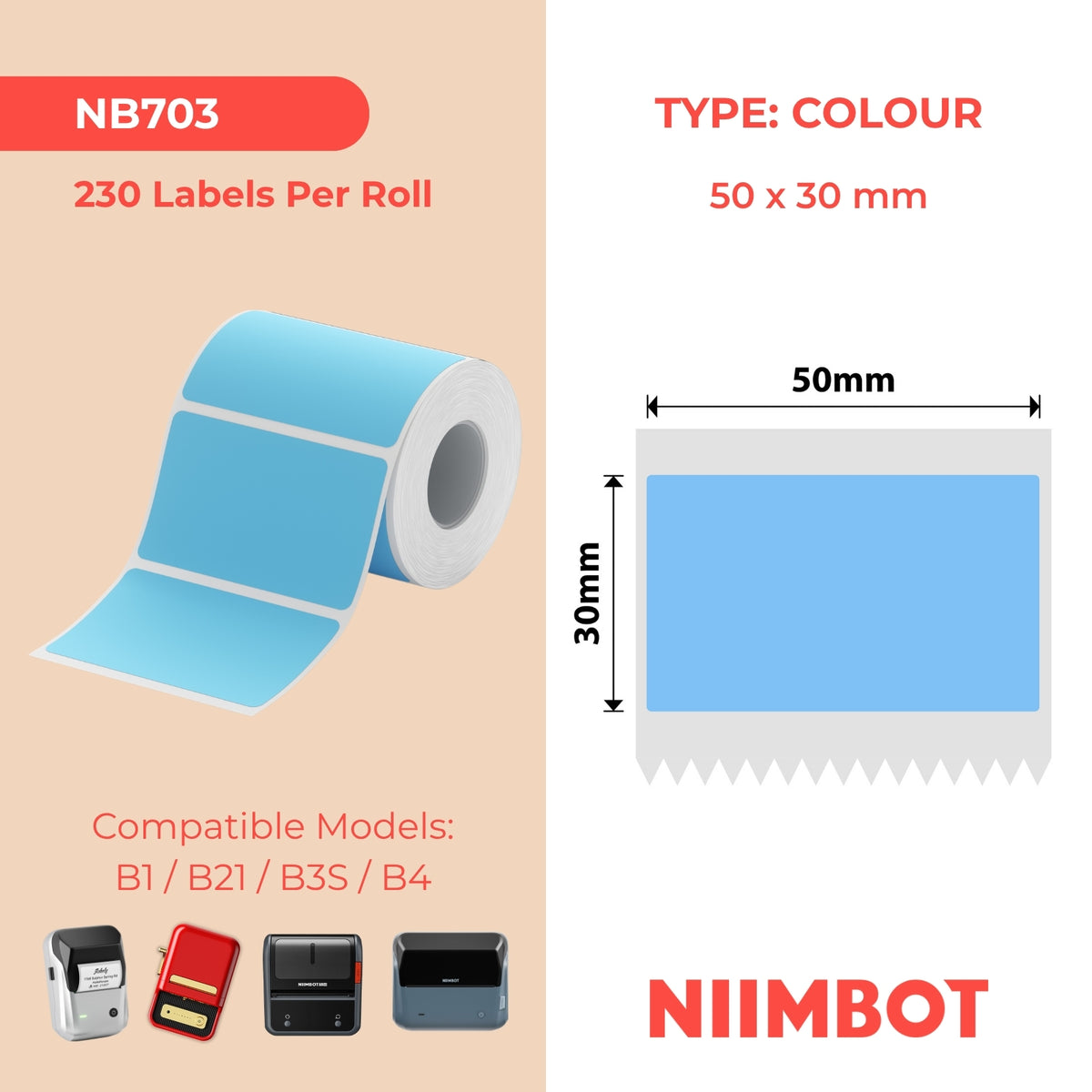 NIIMBOT - Gamma B - 50x30mm - Blu - 230 Etichette