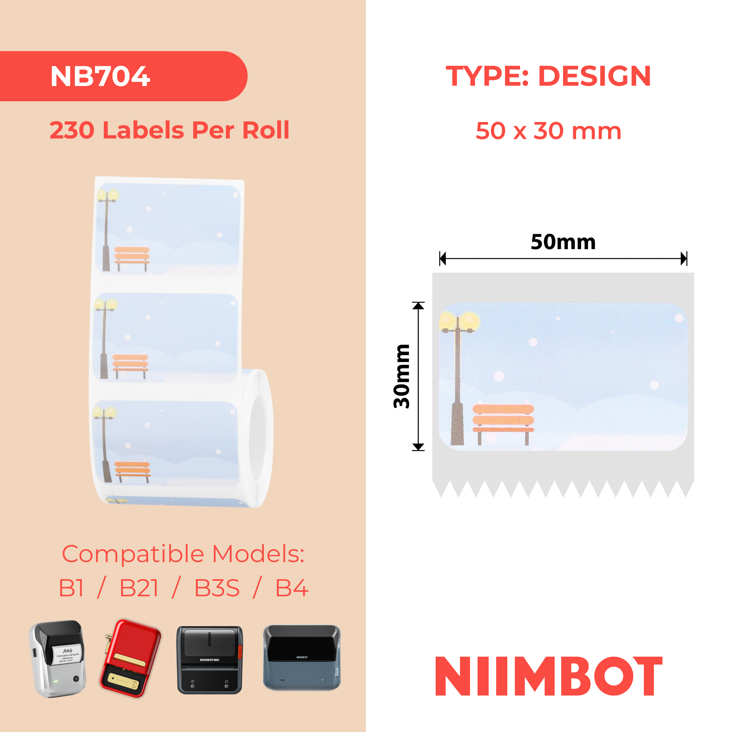 NB704 - NIIMBOT - B1 / B21 / B3S / B4 - 50X30MM - 230 WINTER SCENE LABELS