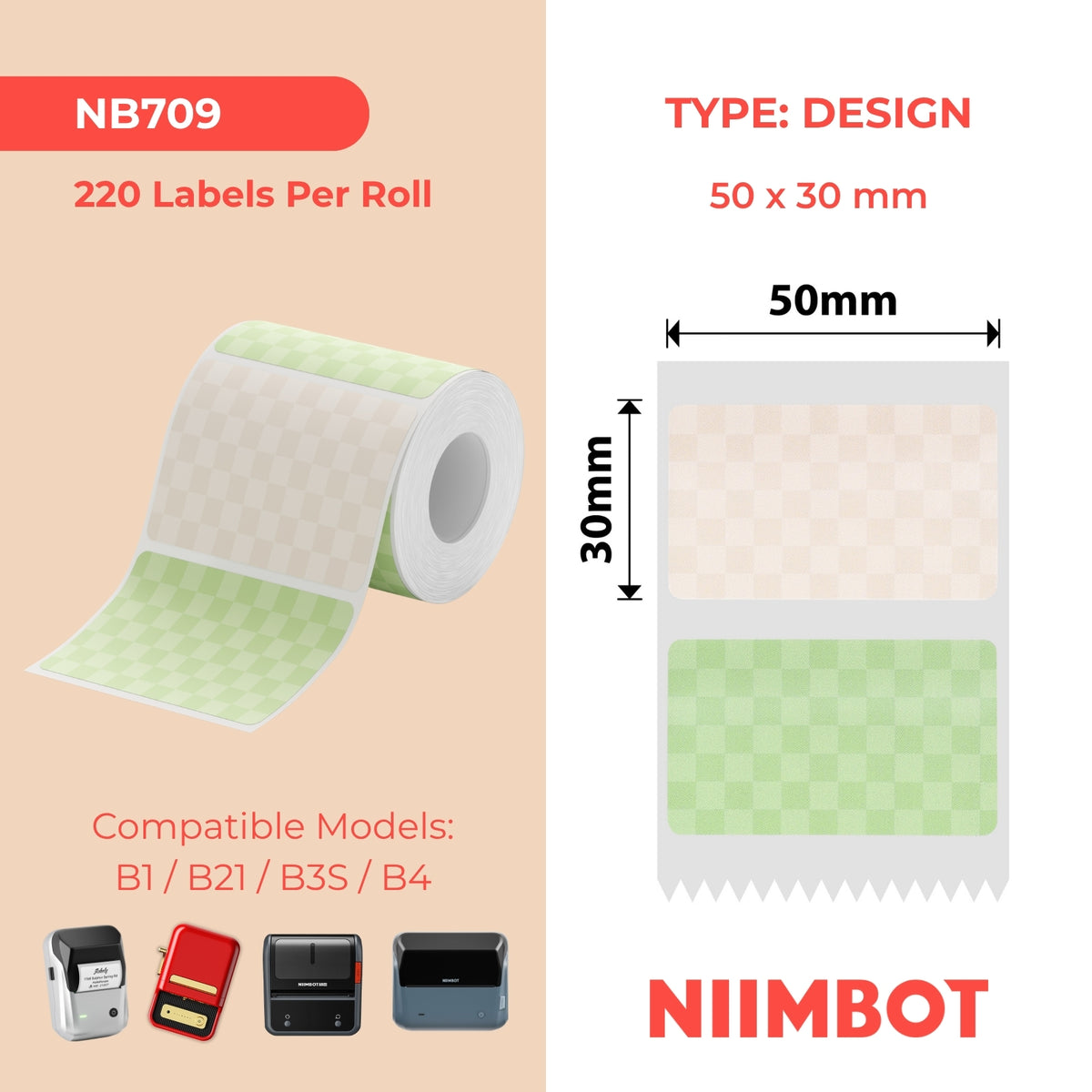 NIIMBOT-Gamme B-50 x 30 mm-Damier-220 étiquettes