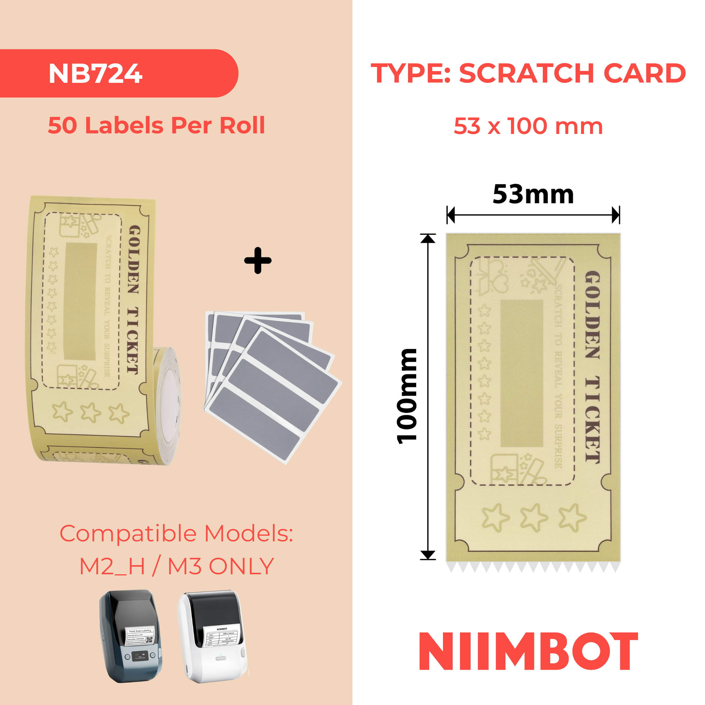 NB724 - NIIMBOT - M2_H / M3 - 53X100MM - 50 GOLD SCRATCH CARDS