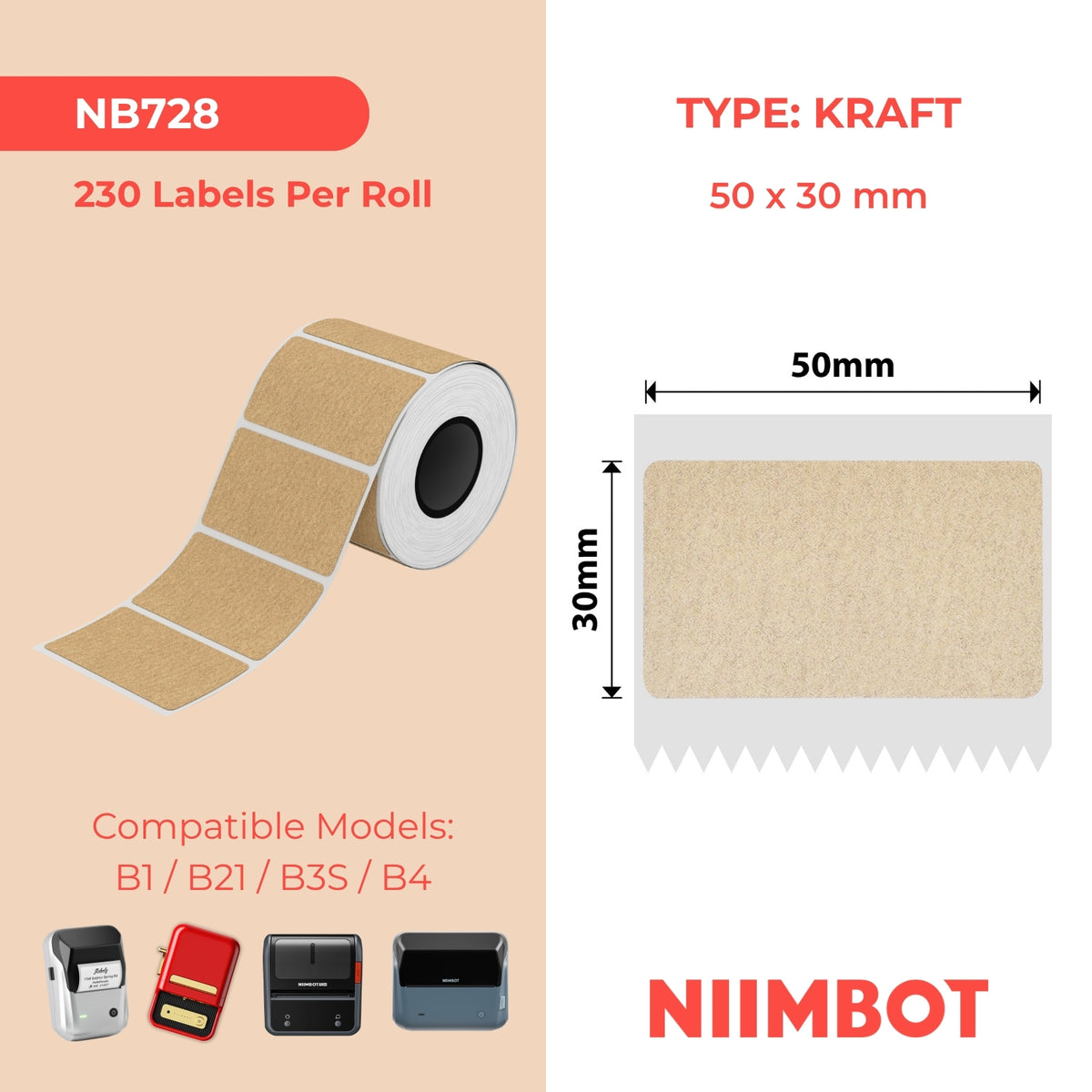 NIIMBOT-Gamme B-50 x 30 mm-Kraft-230 étiquettes