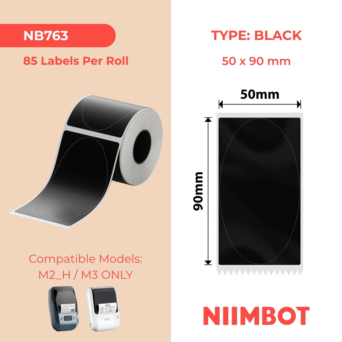 NIIMBOT - M2 / M3 - 50X90MM - 85 ÉTIQUETTES - OVALE NOIR