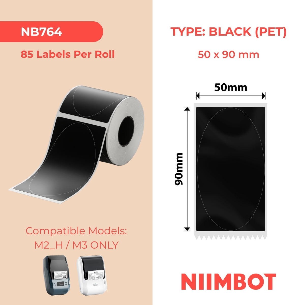 NIIMBOT-M Gamme-50 x 90 mm-Ovale noir brillant-85 étiquettes