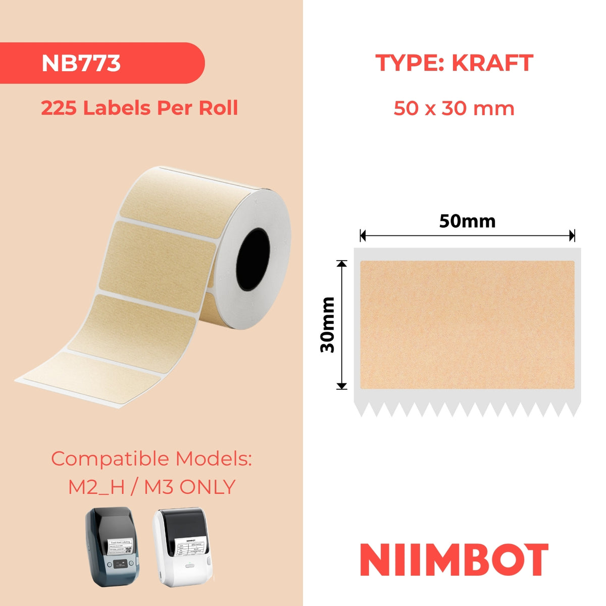 NIIMBOT - M Range - 50x30mm - Kraft - 225 Labels
