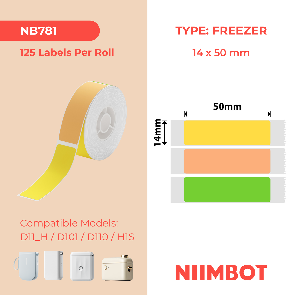 NIIMBOT-Gamme D-14 x 50 mm-Étiquettes colorées pour congélateur-125 étiquettes