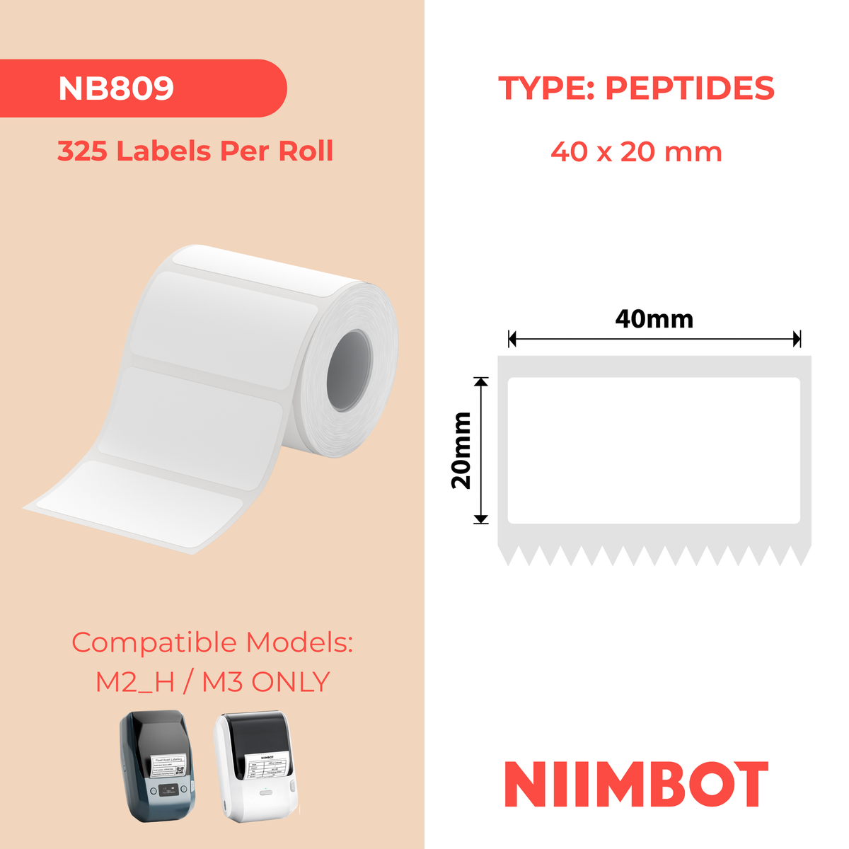 NIIMBOT - M Range - 40x20mm - White - 325 Labels