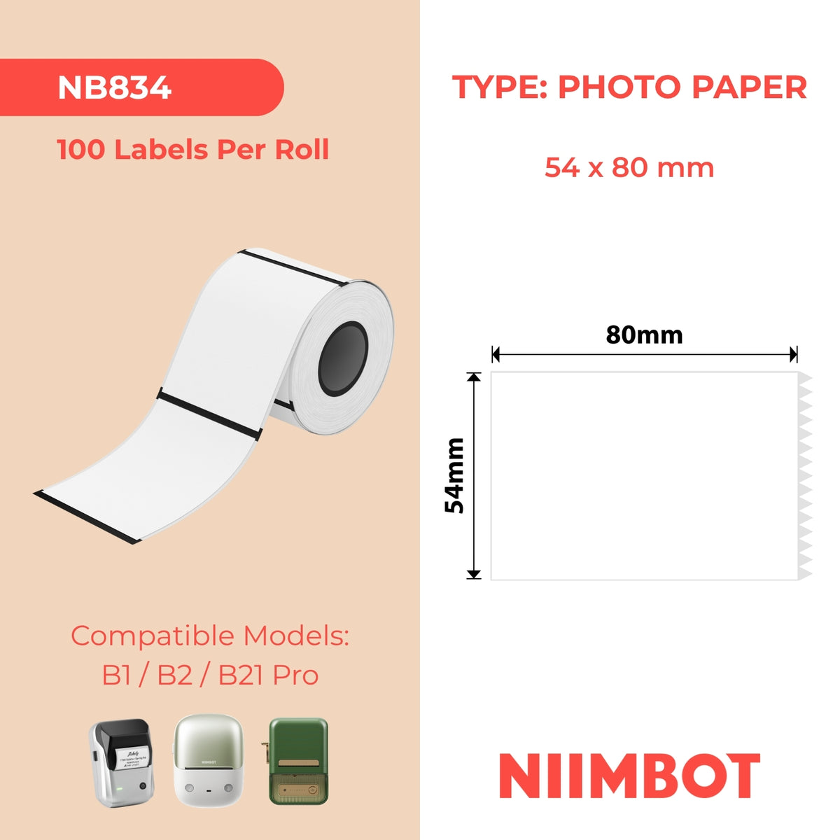 NIIMBOT - B Pro Range - 54x80mm - White Greyscale Photo Paper - 100 Labels