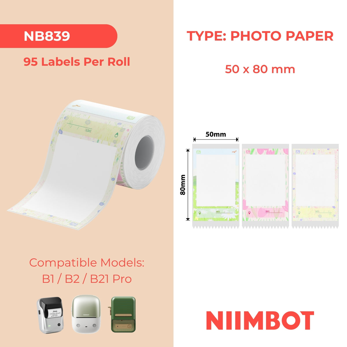NIIMBOT - Gamma B Pro - 50x80mm - Carta fotografica in scala di grigi - Giardino - 95 etichette