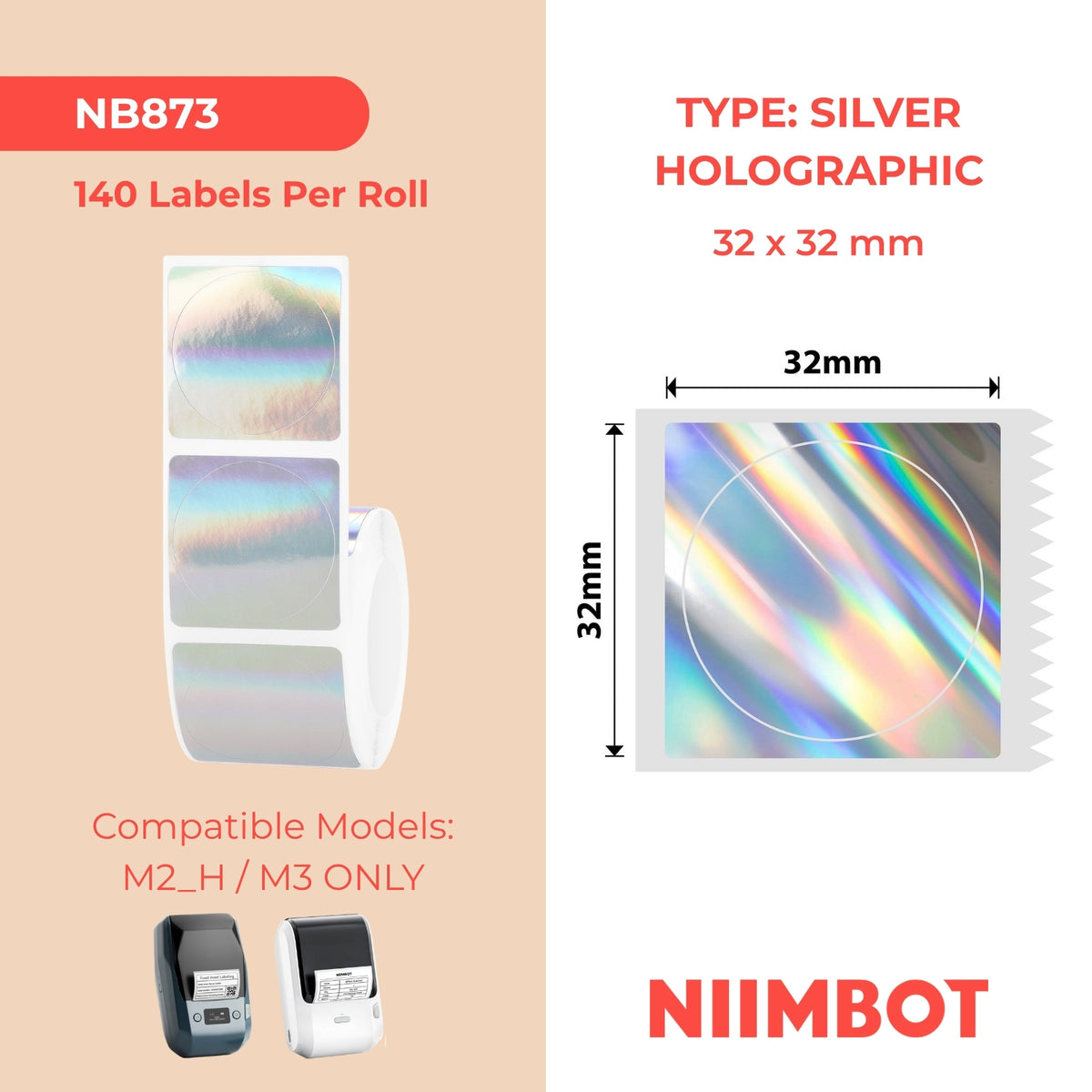 NIIMBOT-M Gamme-32x32mm-Étiquettes rondes holographiques laser argentées-225 étiquettes