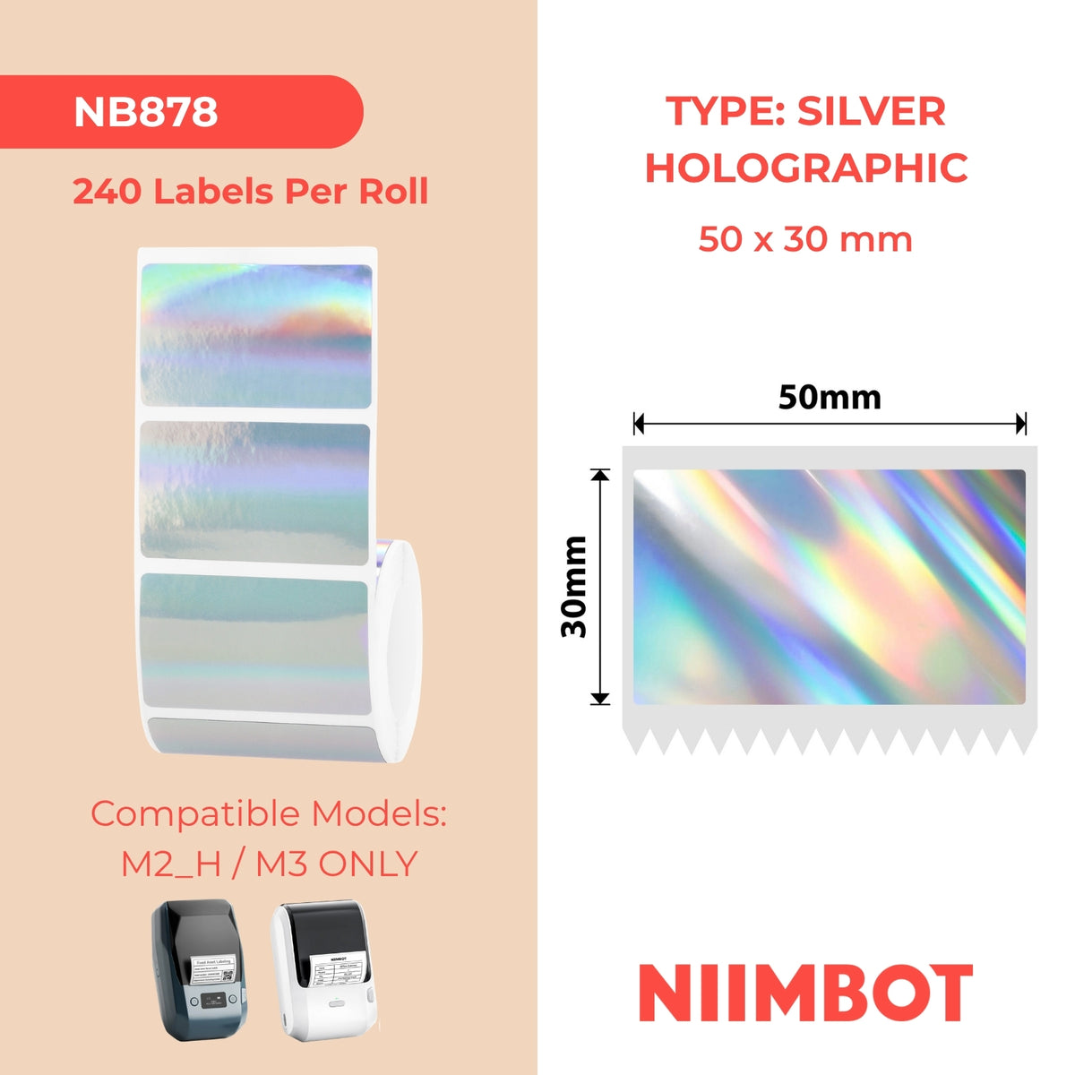 NIIMBOT-M Gamme-50 x 30 mm-Laser holographique argenté-240 étiquettes