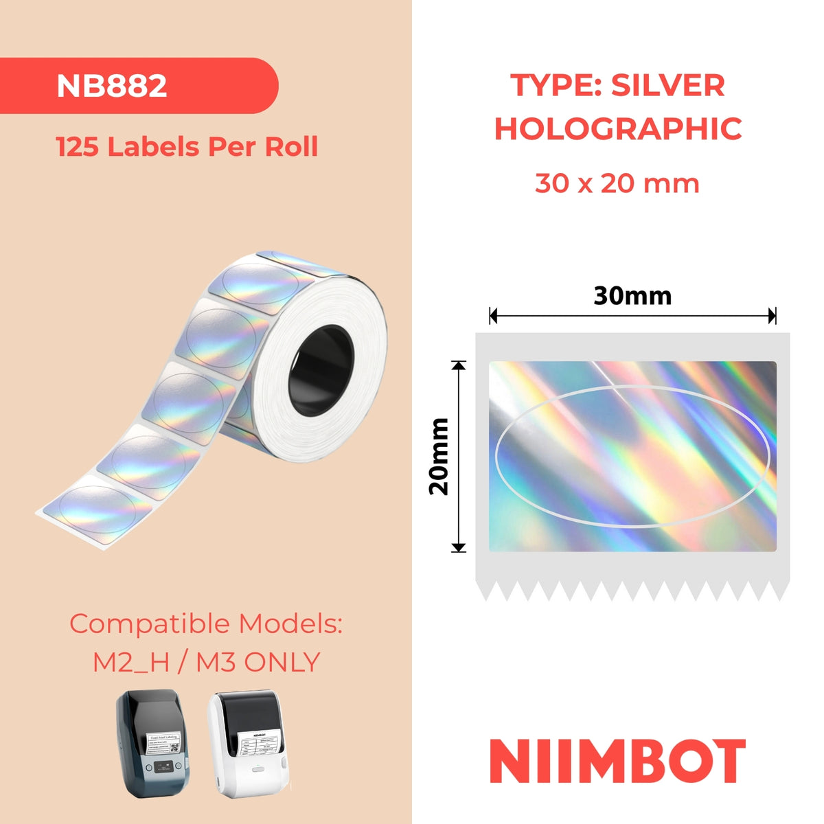 NIIMBOT - M Range - 30x20mm - Silver Oval Laser - 345 Labels
