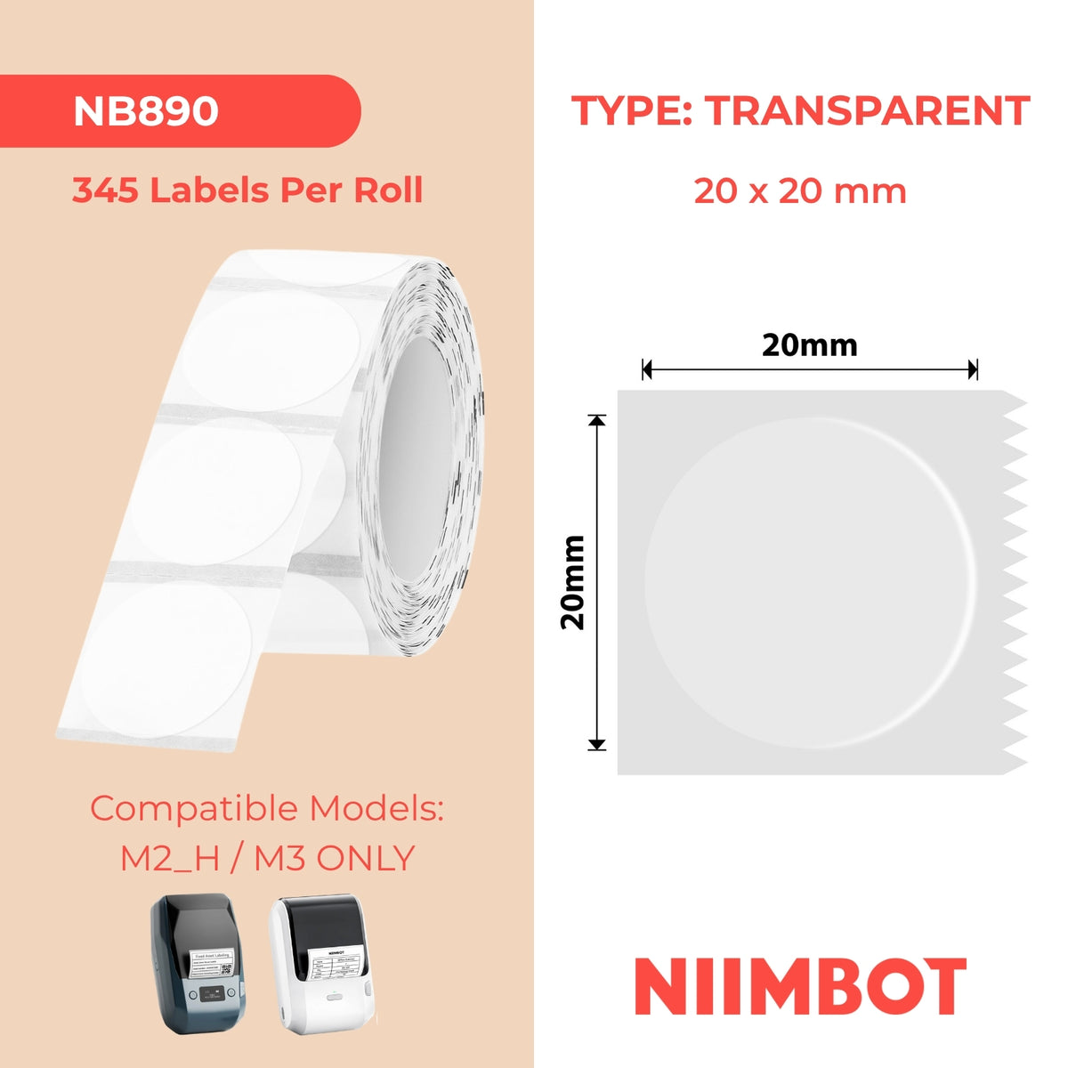 NIIMBOT-M Gamme-20x20mm-Rondes transparentes-325 étiquettes