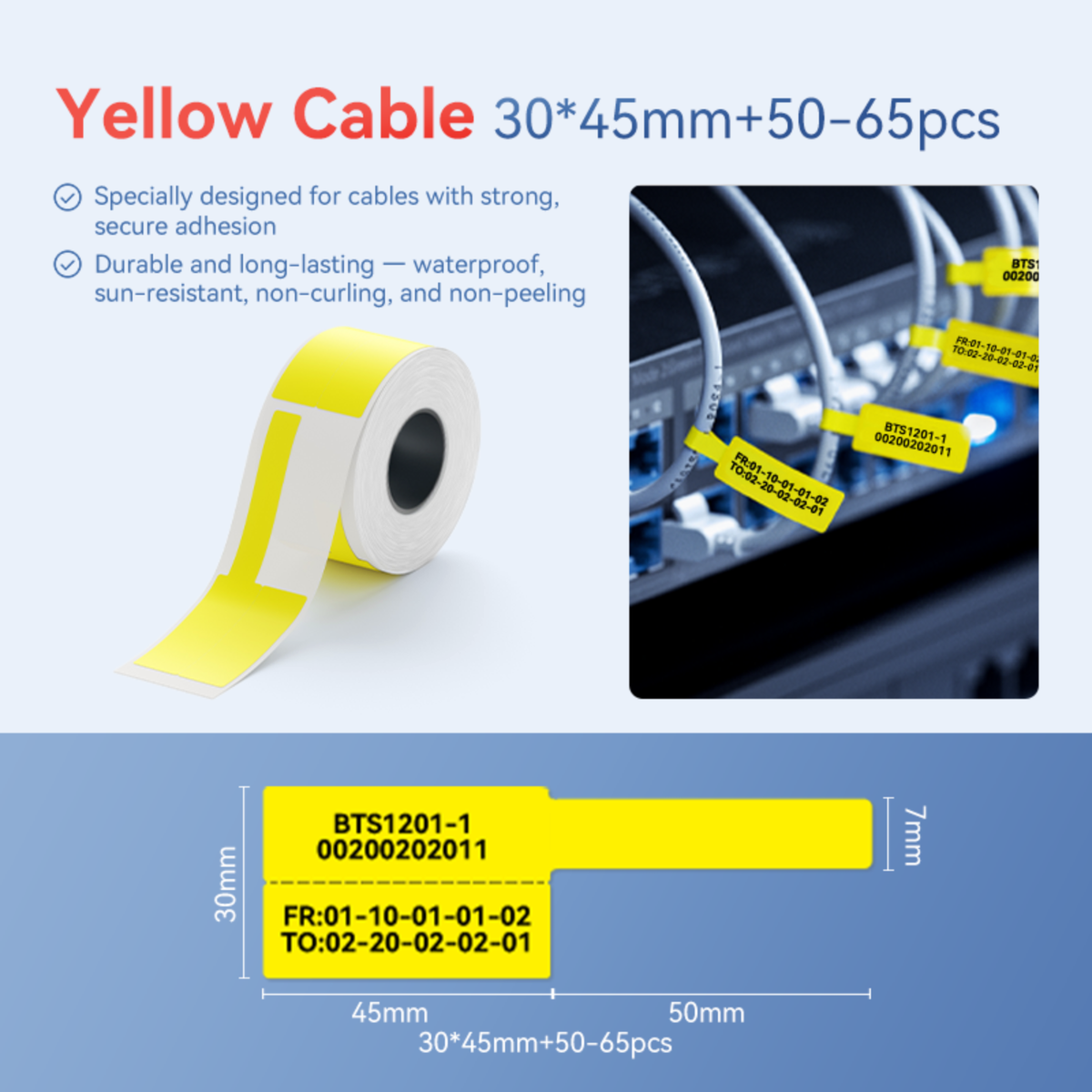 NIIMBOT-M Gamme-30 x 45 + 50 mm-Câble jaune-65 étiquettes-CN