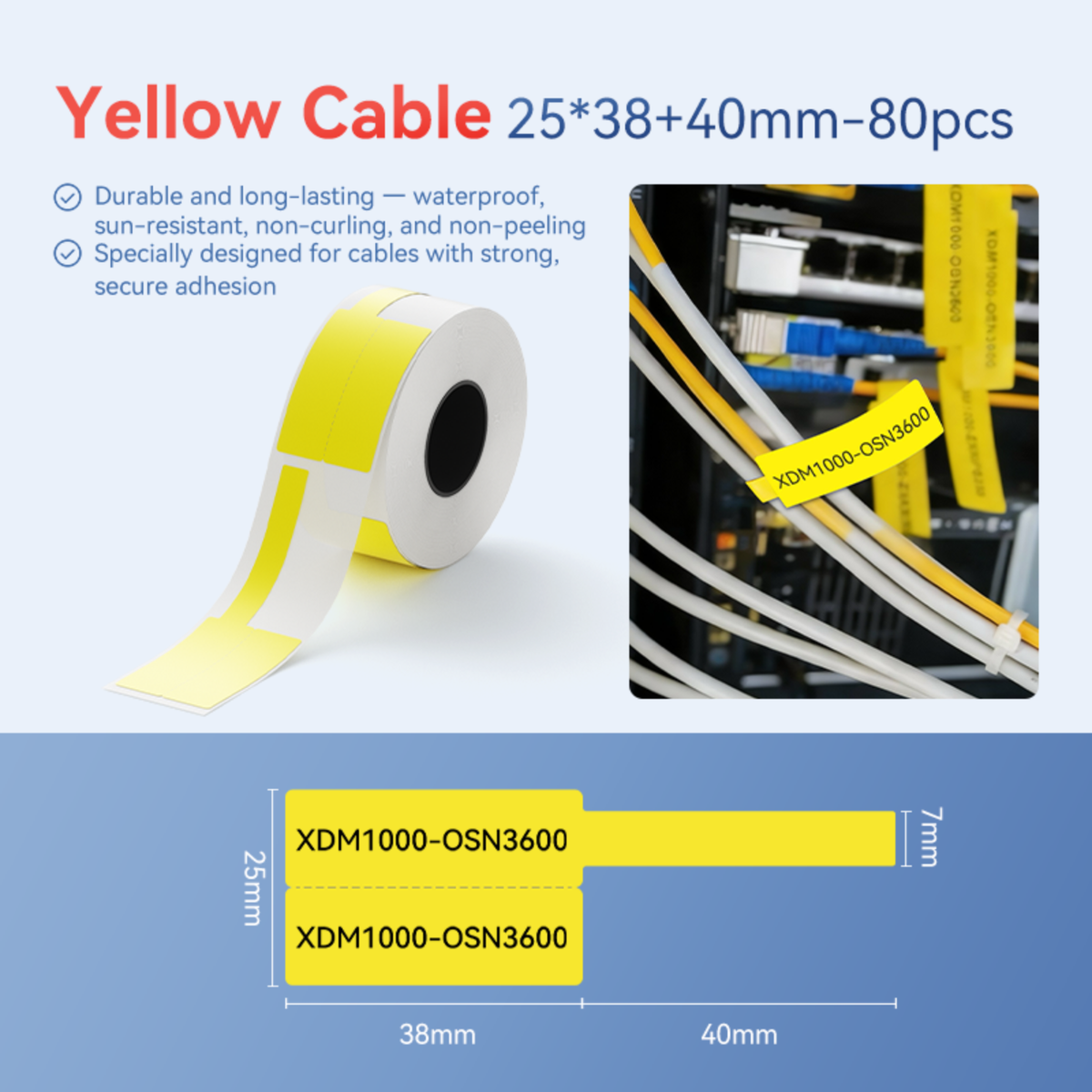 NIIMBOT-M Gamme-25 x 38 + 40 mm-Câble jaune-80 étiquettes