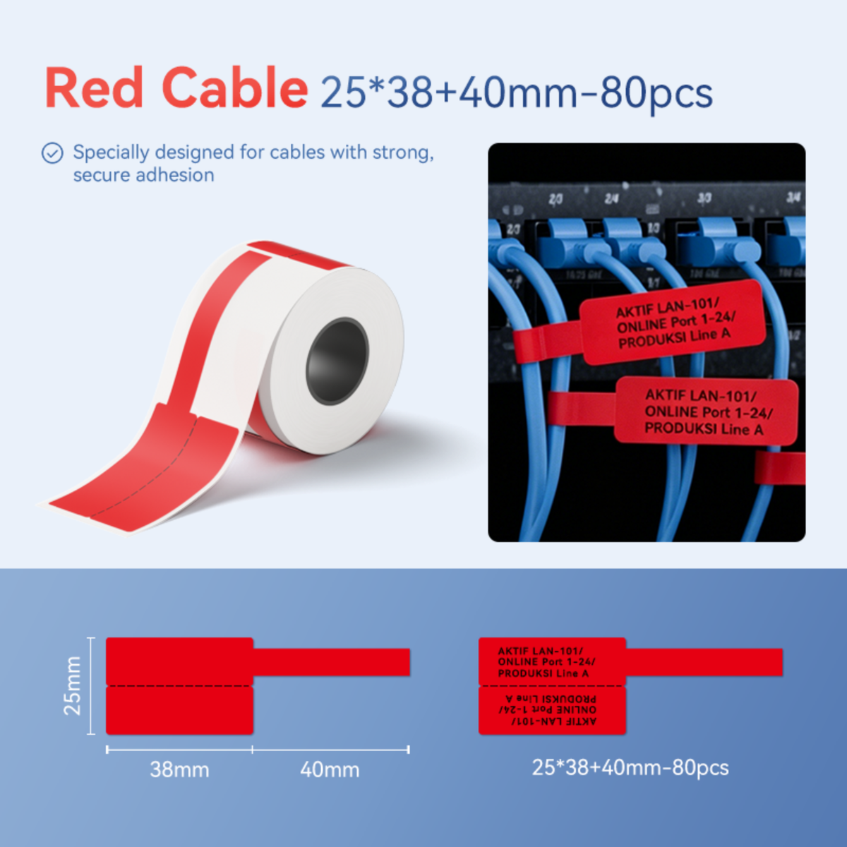 NIIMBOT-M Gamme-25 x 38 + 40 mm-Câble rouge-80 étiquettes-CN
