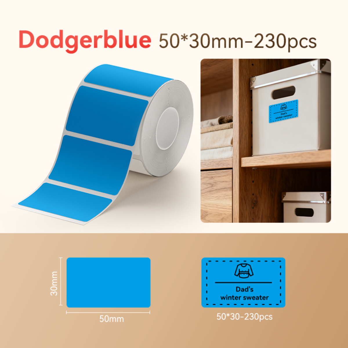 NIIMBOT-Gamme B-50x30mm-Bleu Dodger-230 étiquettes