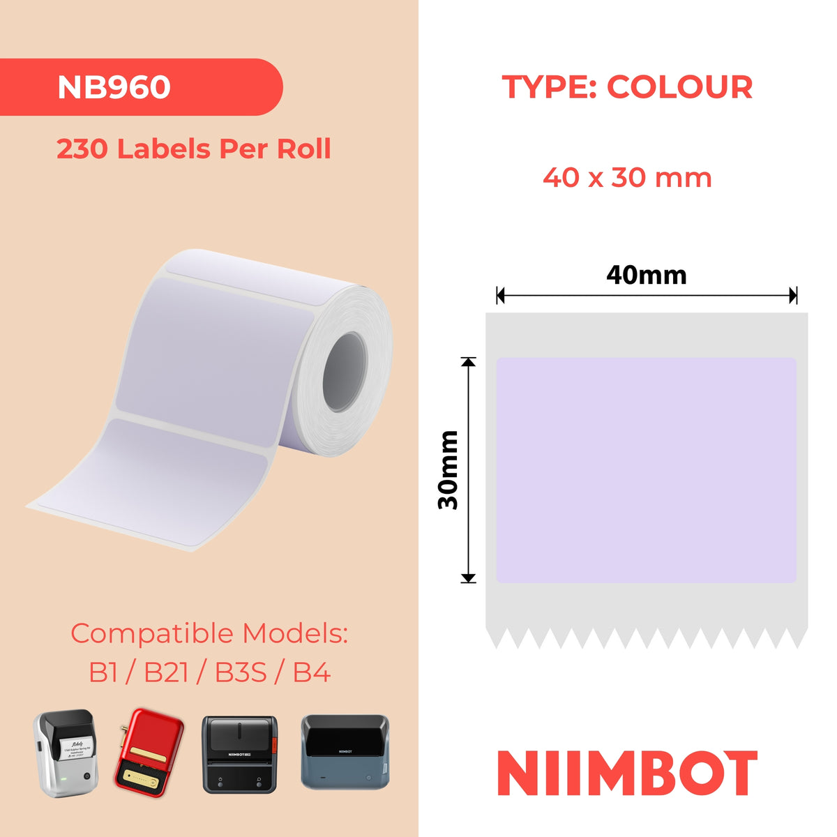 NIIMBOT-Gamme B-40 x 30 mm-Violet-230 étiquettes
