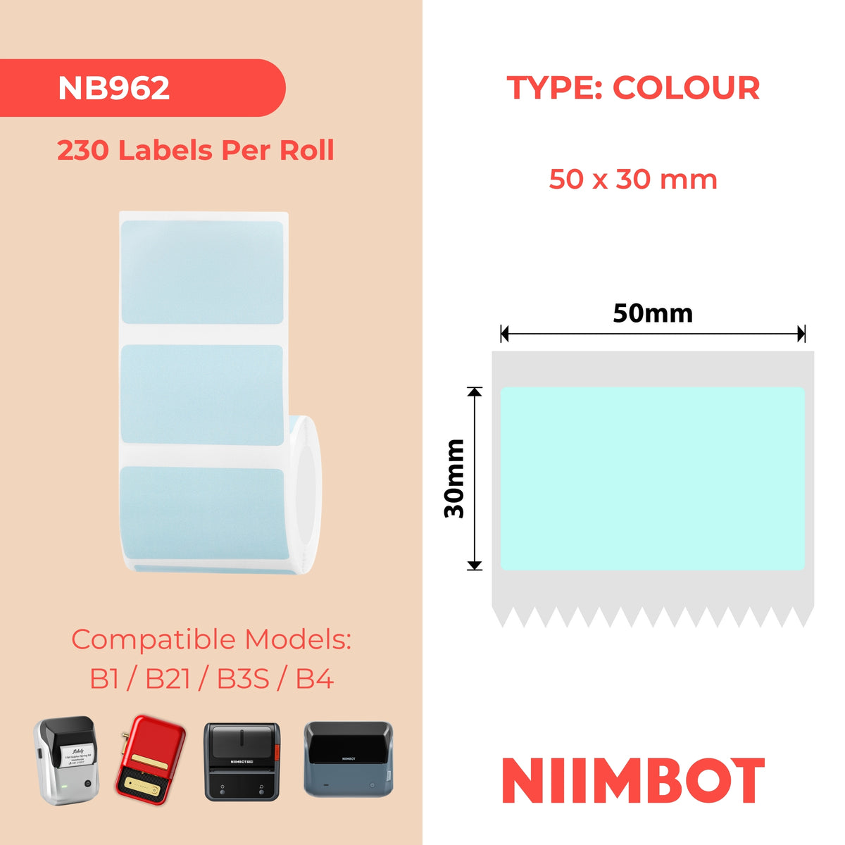 NIIMBOT-Gamme B-50 x 30 mm-Bleu clair-230 étiquettes