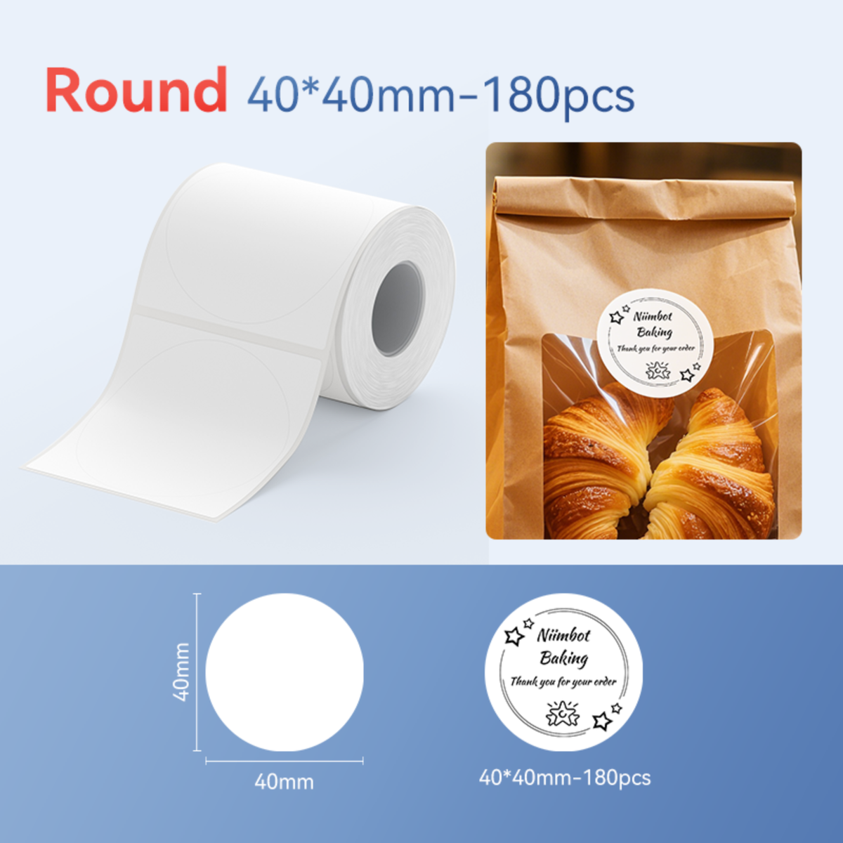NIIMBOT-Gamme B-40x40mm-Rondes blanches-180 étiquettes