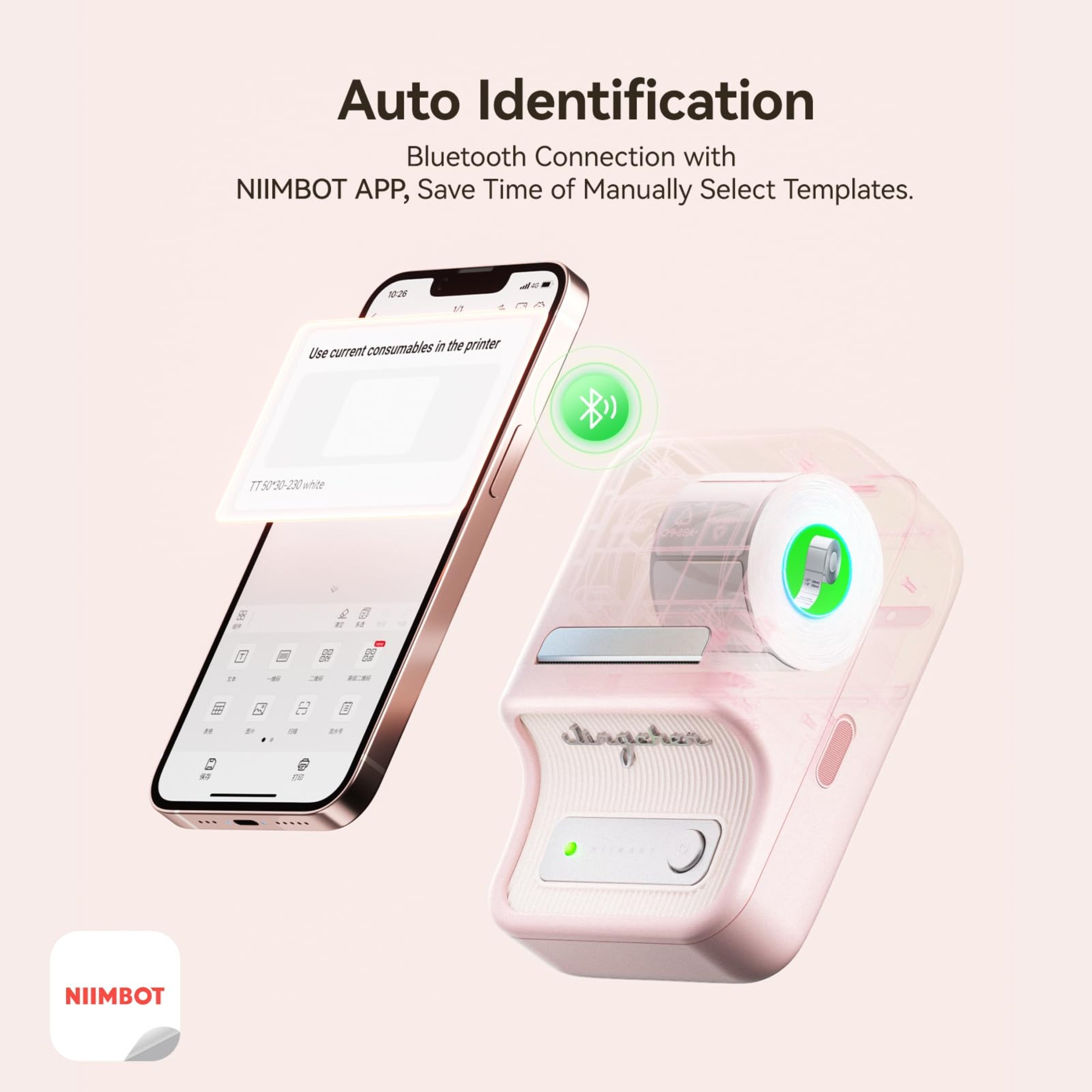 NB109 - NIIMBOT - B21S - PORTABLE THERMAL LABEL BLUETOOTH PRINTER INCL FREE LABEL (50X30MM)