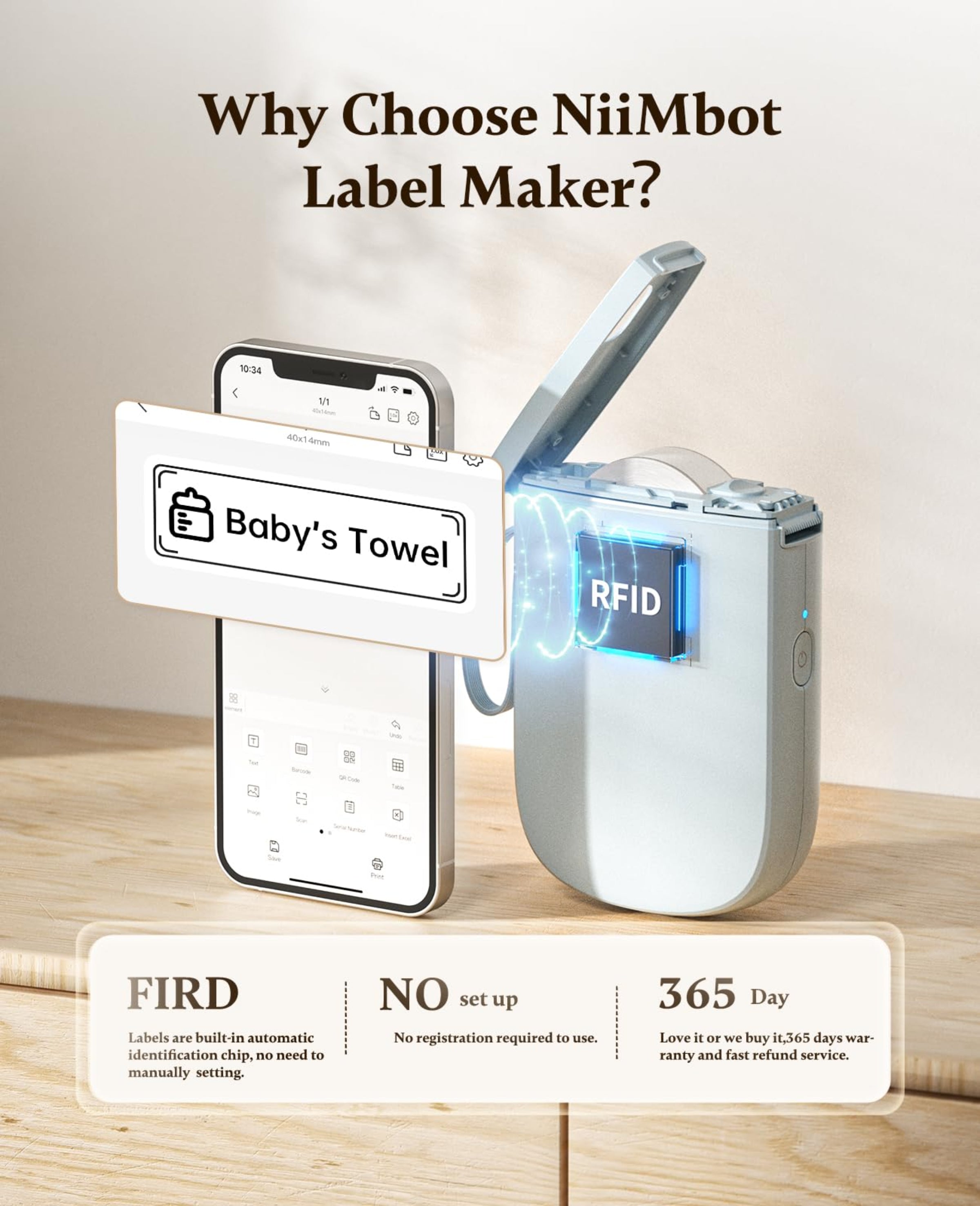 NB525 - NIIMBOT - D11_H - 300DPI - PORTABLE BLUETOOTH LABEL PRINTER INC FREE LABEL ROLL