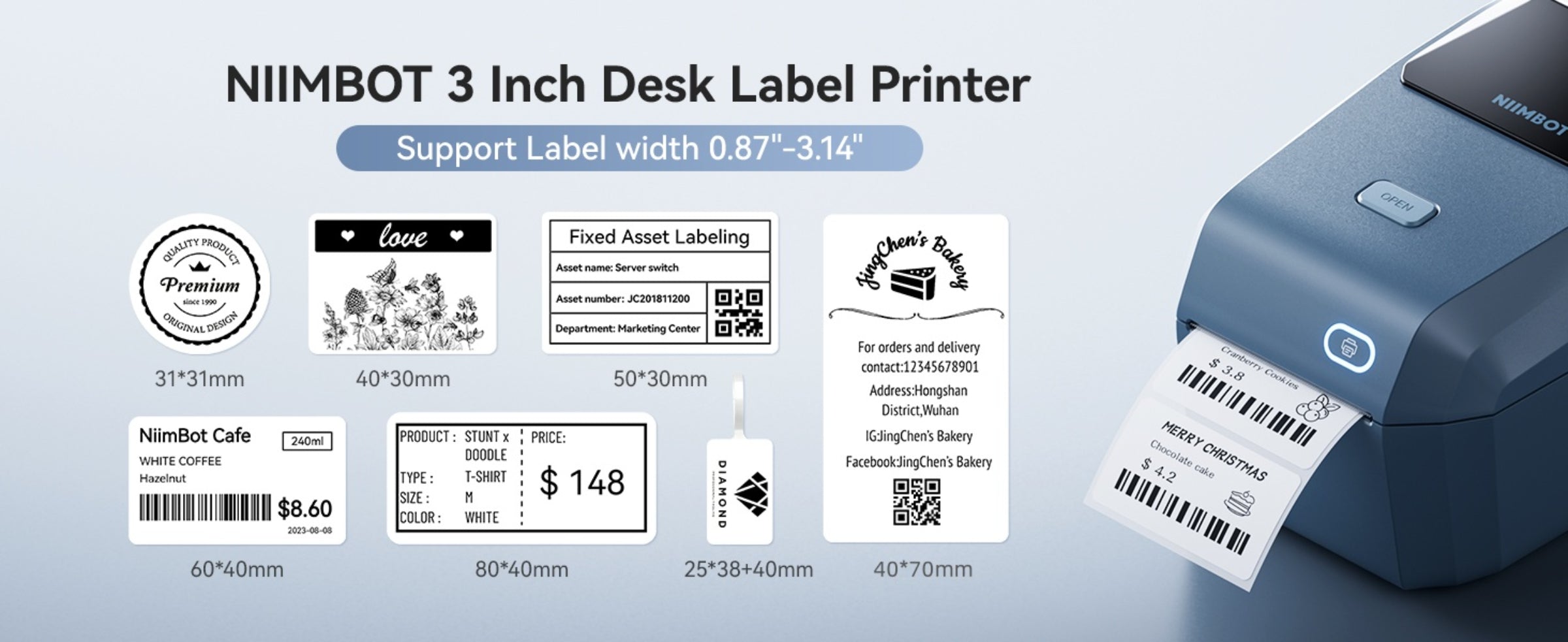 NB605 - NIIMBOT - K3 - THERMAL BUSINESS BLUETOOTH LABEL PRINTER - INCL 50X30MM LABEL ROLL WITH 900 LABELS