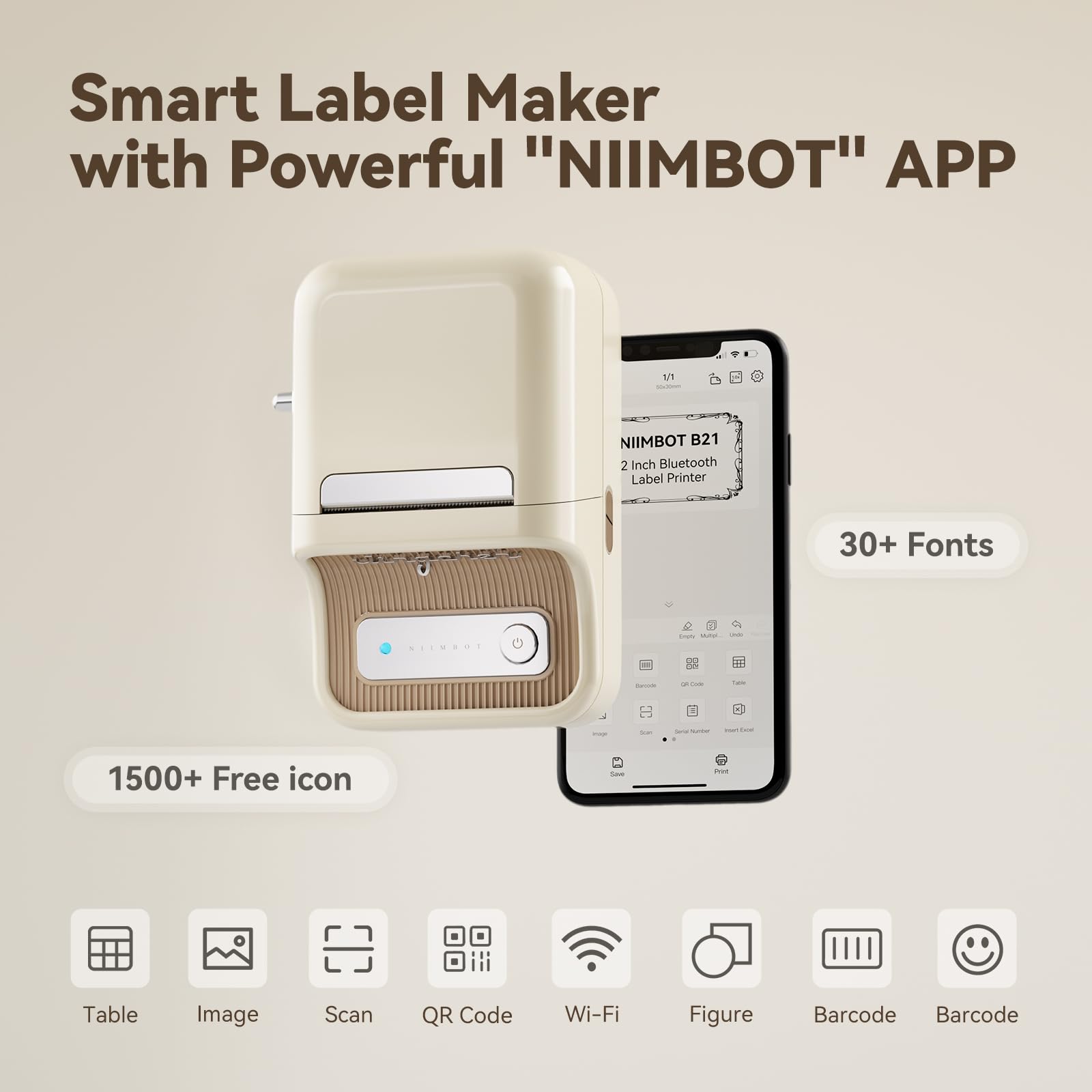 NB109 - NIIMBOT - B21S - PORTABLE THERMAL LABEL BLUETOOTH PRINTER INCL FREE LABEL (50X30MM)