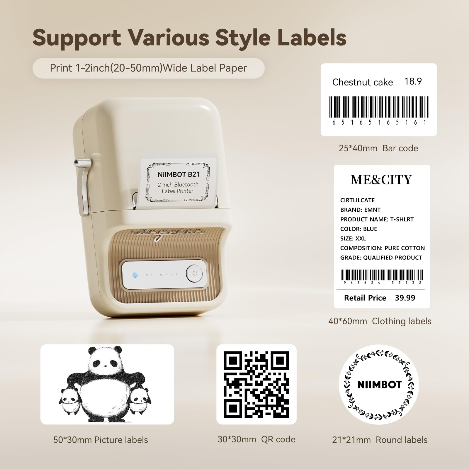 NB109 - NIIMBOT - B21S - PORTABLE THERMAL LABEL BLUETOOTH PRINTER INCL FREE LABEL (50X30MM)