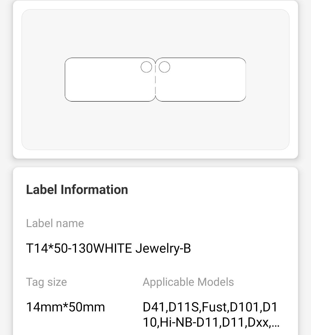 NB133 - NIIMBOT - D11 / D101 / D110 / H1S - 14X50MM - 130 WHITE JEWELLERY FOLDING LABELS