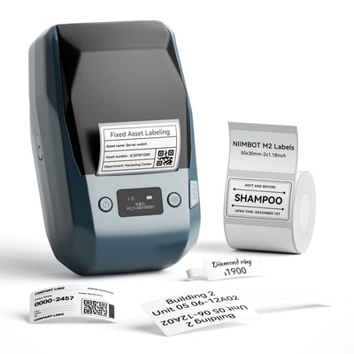 NB589 - NIIMBOT - M2_H - 300DPI THERMAL TRANSFER BLUETOOTH LABEL PRINTER - INCL BLACK RIBBON CARTRIDGE & WHITE 50X30MM LABEL - WHITE