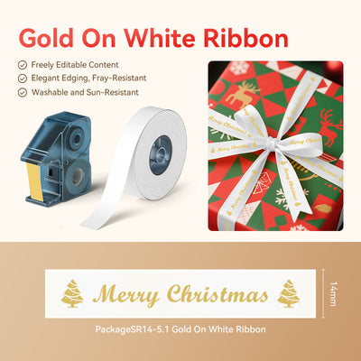 NB717 - NIIMBOT - N1 - SATIN RIBBON SET PACKAGE - 14MMX5.1M - GOLD ON WHITE