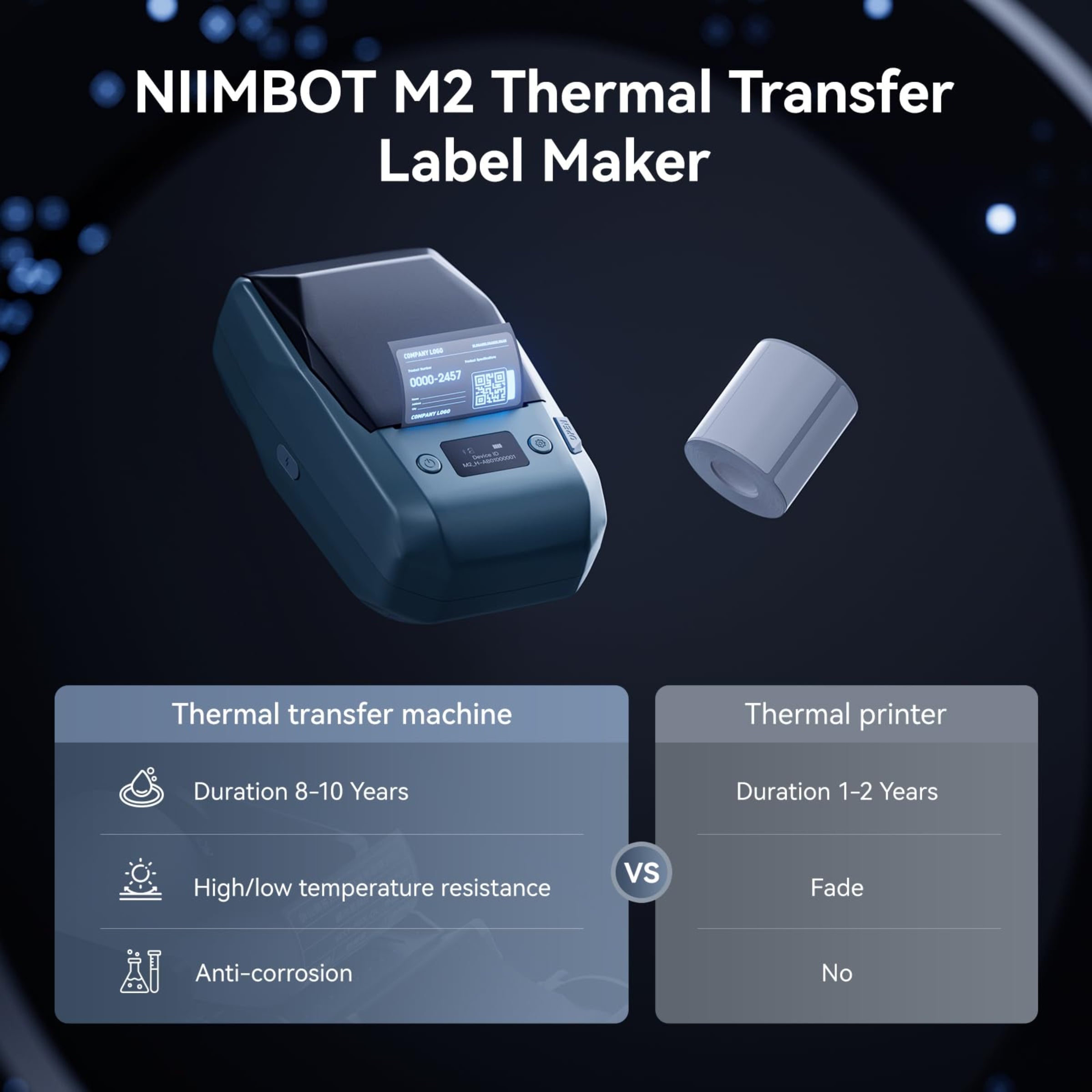 NB589 - NIIMBOT - M2_H - 300DPI THERMAL TRANSFER BLUETOOTH LABEL PRINTER - INCL BLACK RIBBON CARTRIDGE & WHITE 50X30MM LABEL - WHITE