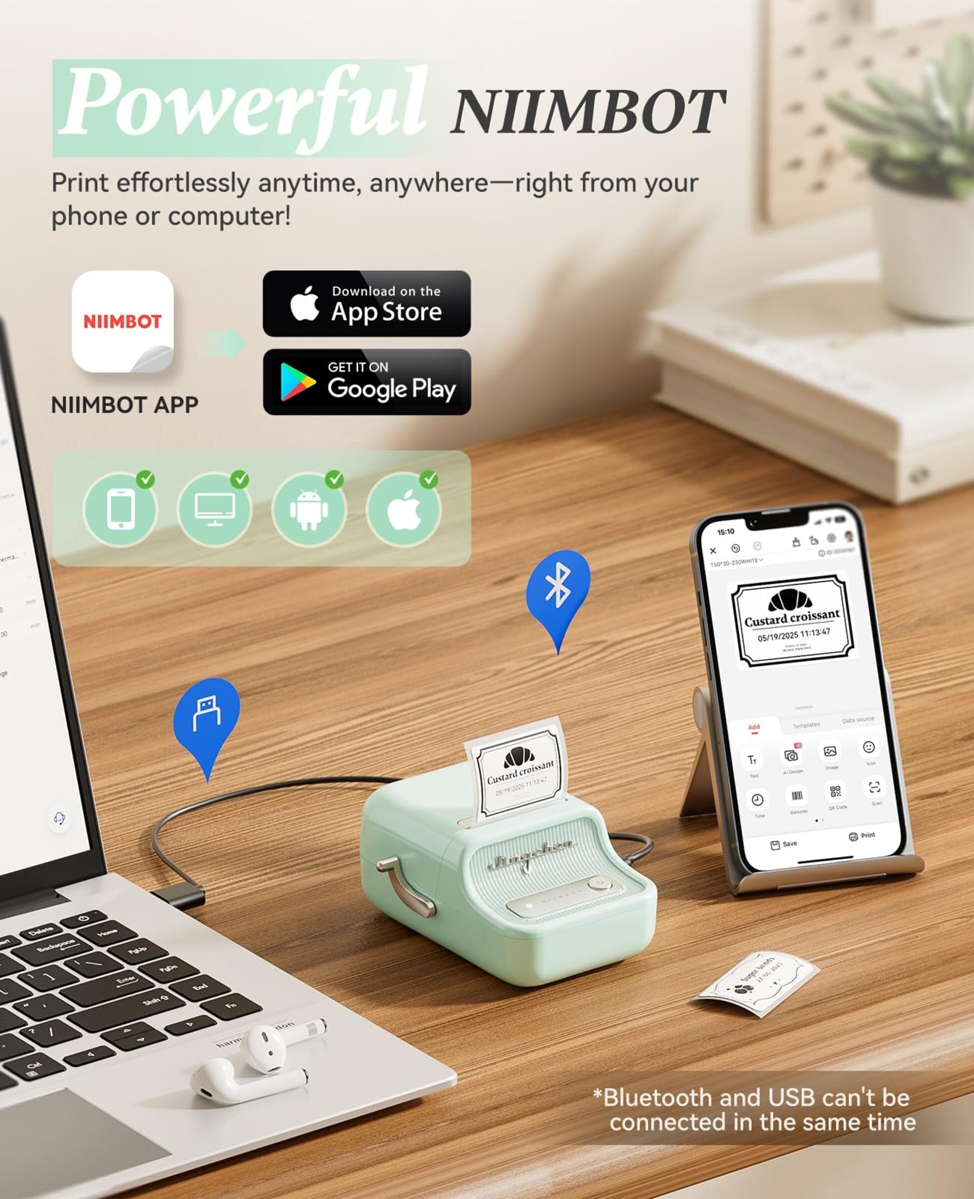 NB109 - NIIMBOT - B21S - PORTABLE THERMAL LABEL BLUETOOTH PRINTER INCL FREE LABEL (50X30MM)