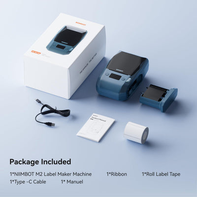 NB589 - NIIMBOT - M2_H - 300DPI THERMAL TRANSFER BLUETOOTH LABEL PRINTER - INCL BLACK RIBBON CARTRIDGE & WHITE 50X30MM LABEL - WHITE