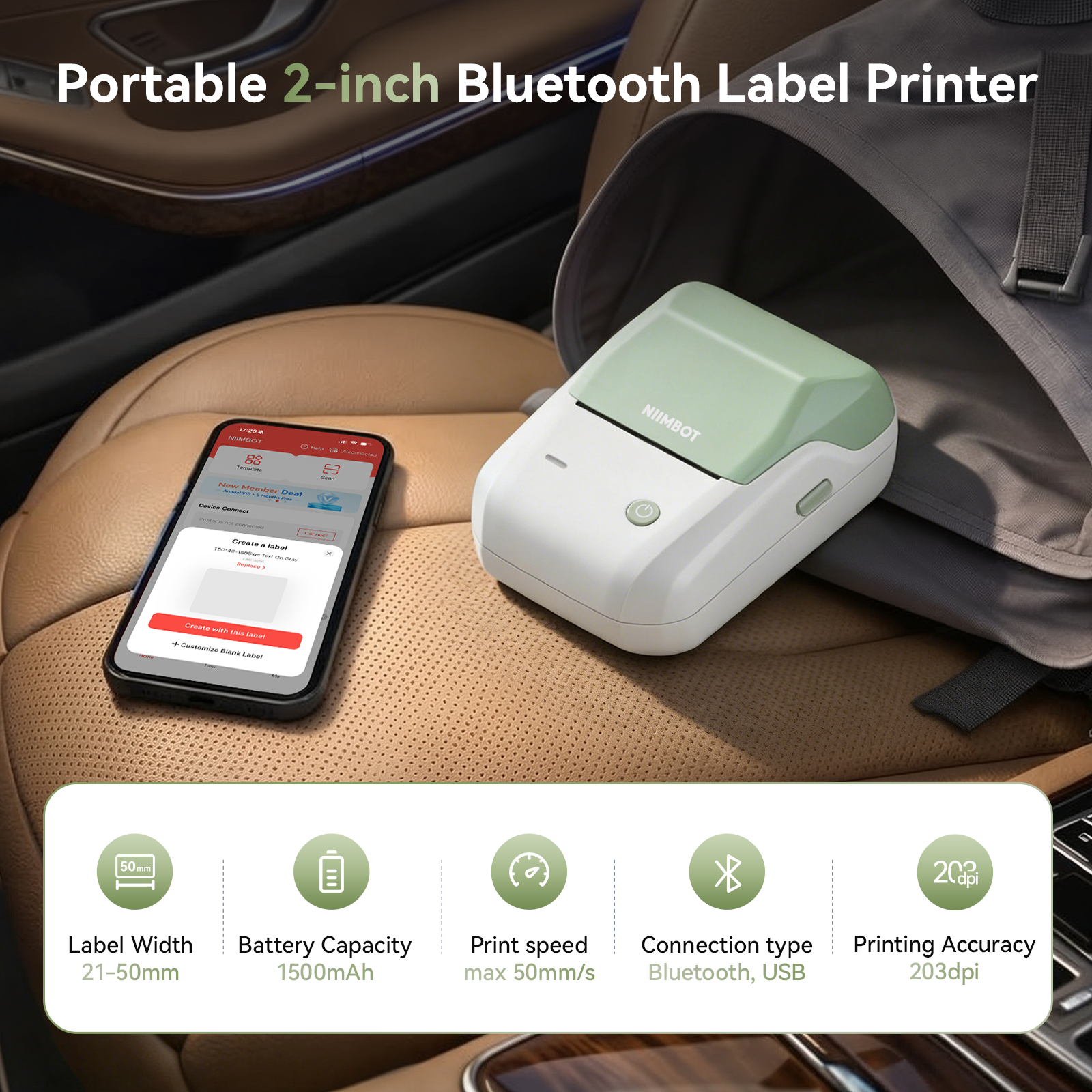 NB493 - NIIMBOT - B1 - PORTABLE THERMAL LABEL BLUETOOTH PRINTER INCL FREE WHITE LABEL (50X30MM)
