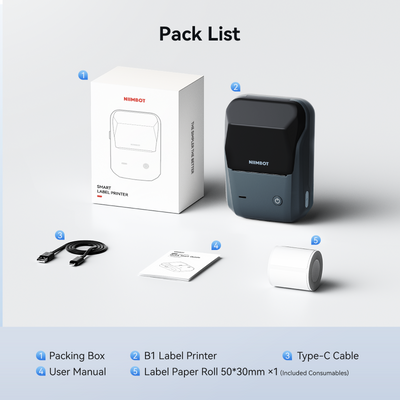 NB493 - NIIMBOT - B1 - PORTABLE THERMAL LABEL BLUETOOTH PRINTER INCL FREE WHITE LABEL (50X30MM)