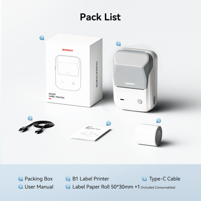NB493 - NIIMBOT - B1 - PORTABLE THERMAL LABEL BLUETOOTH PRINTER INCL FREE WHITE LABEL (50X30MM)