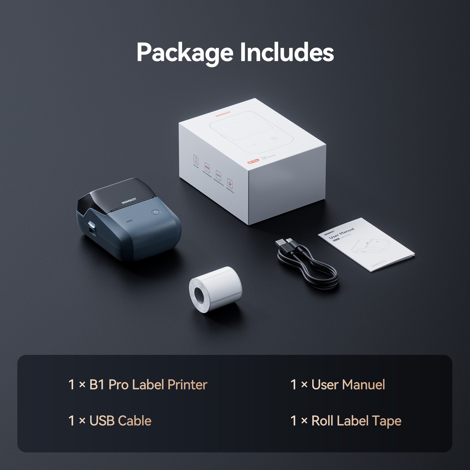 NB806 - NIIMBOT - B1_PRO - 300DPI - PORTABLE THERMAL LABEL PRINTER INCL FREE LABEL