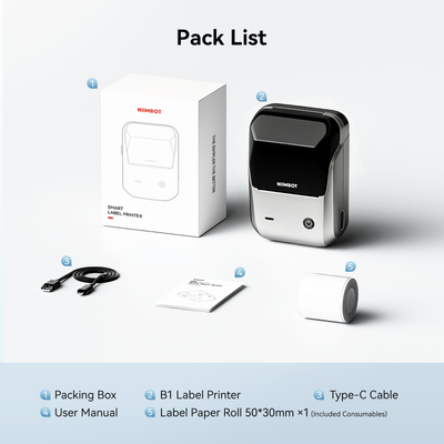NB493 - NIIMBOT - B1 - PORTABLE THERMAL LABEL BLUETOOTH PRINTER INCL FREE WHITE LABEL (50X30MM)