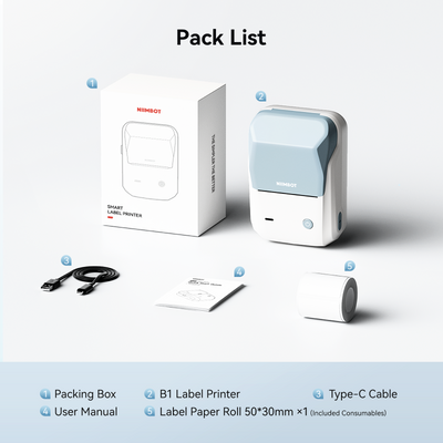 NB493 - NIIMBOT - B1 - PORTABLE THERMAL LABEL BLUETOOTH PRINTER INCL FREE WHITE LABEL (50X30MM)