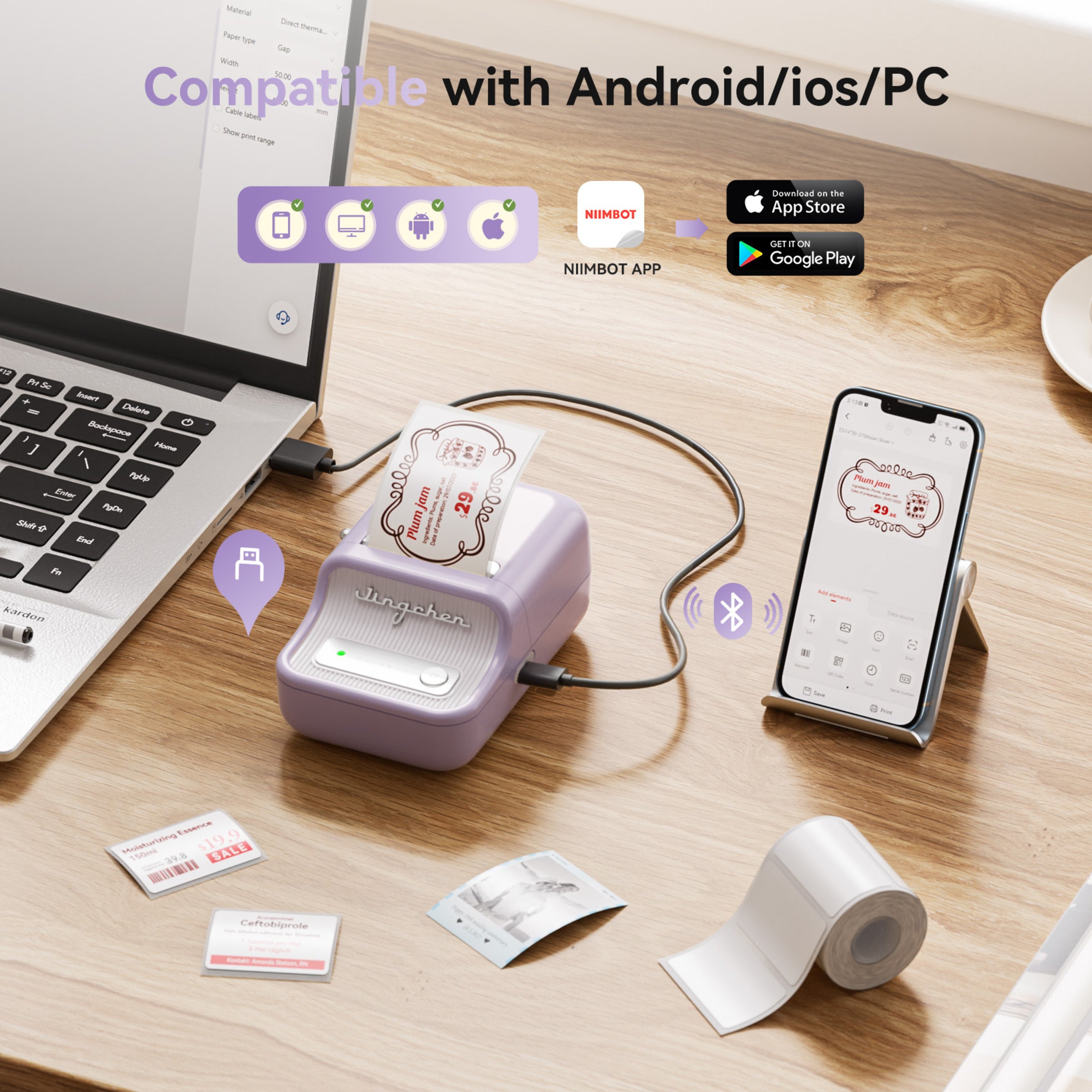NB607 - NIIMBOT - B21_PRO - 300DPI - PORTABLE THERMAL LABEL BLUETOOTH PRINTER