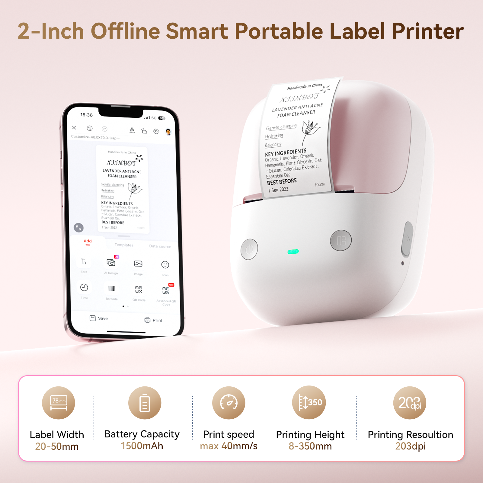 NB807 - NIIMBOT - B2 - 203DPI - PORTABLE THERMAL LABEL PRINTER INCL FREE LABEL