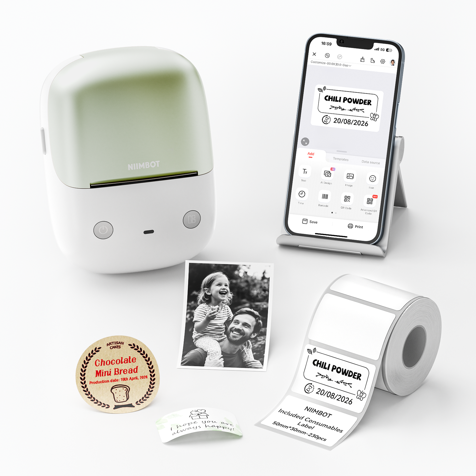 NB808 - NIIMBOT - B2_PRO - 300DPI - PORTABLE THERMAL LABEL PRINTER INCL FREE LABEL