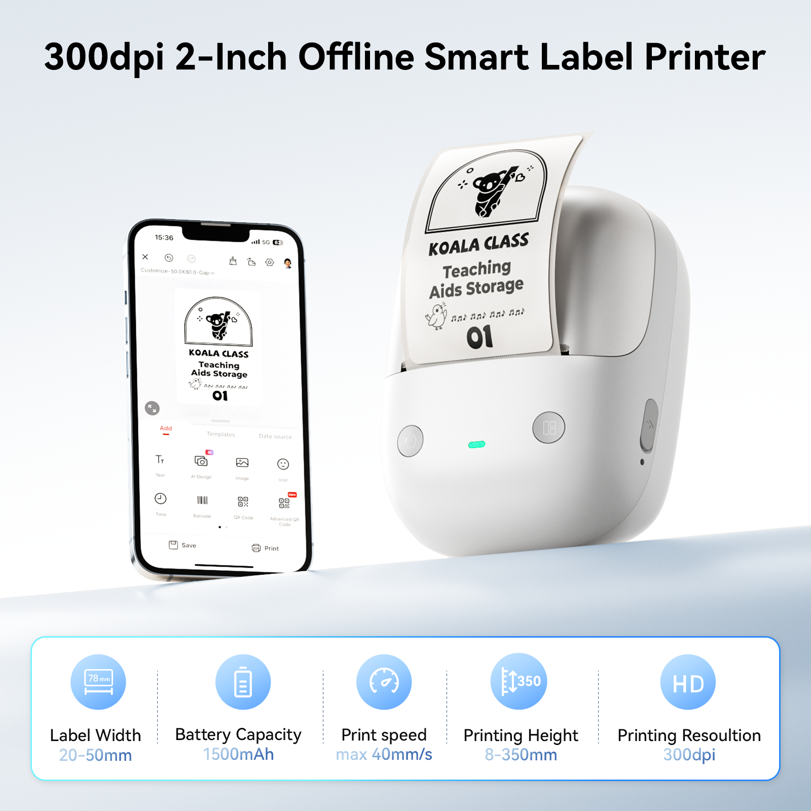 NB808 - NIIMBOT - B2_PRO - 300DPI - PORTABLE THERMAL LABEL PRINTER INCL FREE LABEL