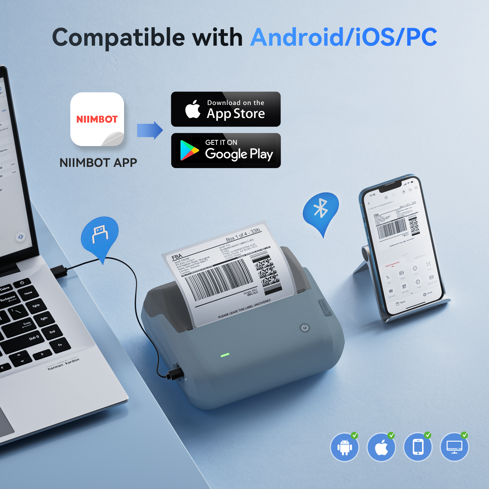 NB609 - NIIMBOT - B4 - BLUETOOTH PORTABLE SHIPPING THERMAL LABEL PRINTER WITH FREE ROLL