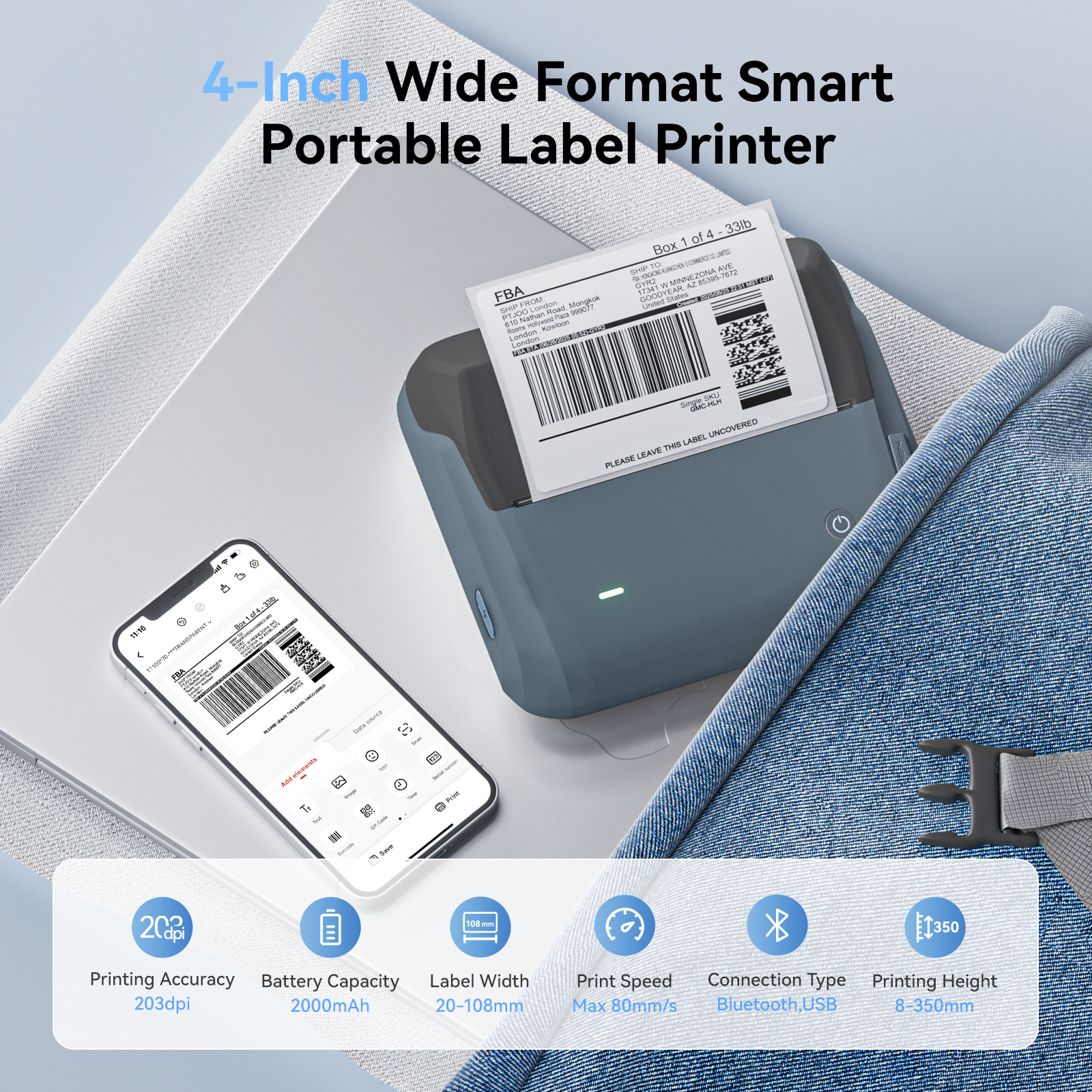 NB609 - NIIMBOT - B4 - BLUETOOTH PORTABLE SHIPPING THERMAL LABEL PRINTER WITH FREE ROLL