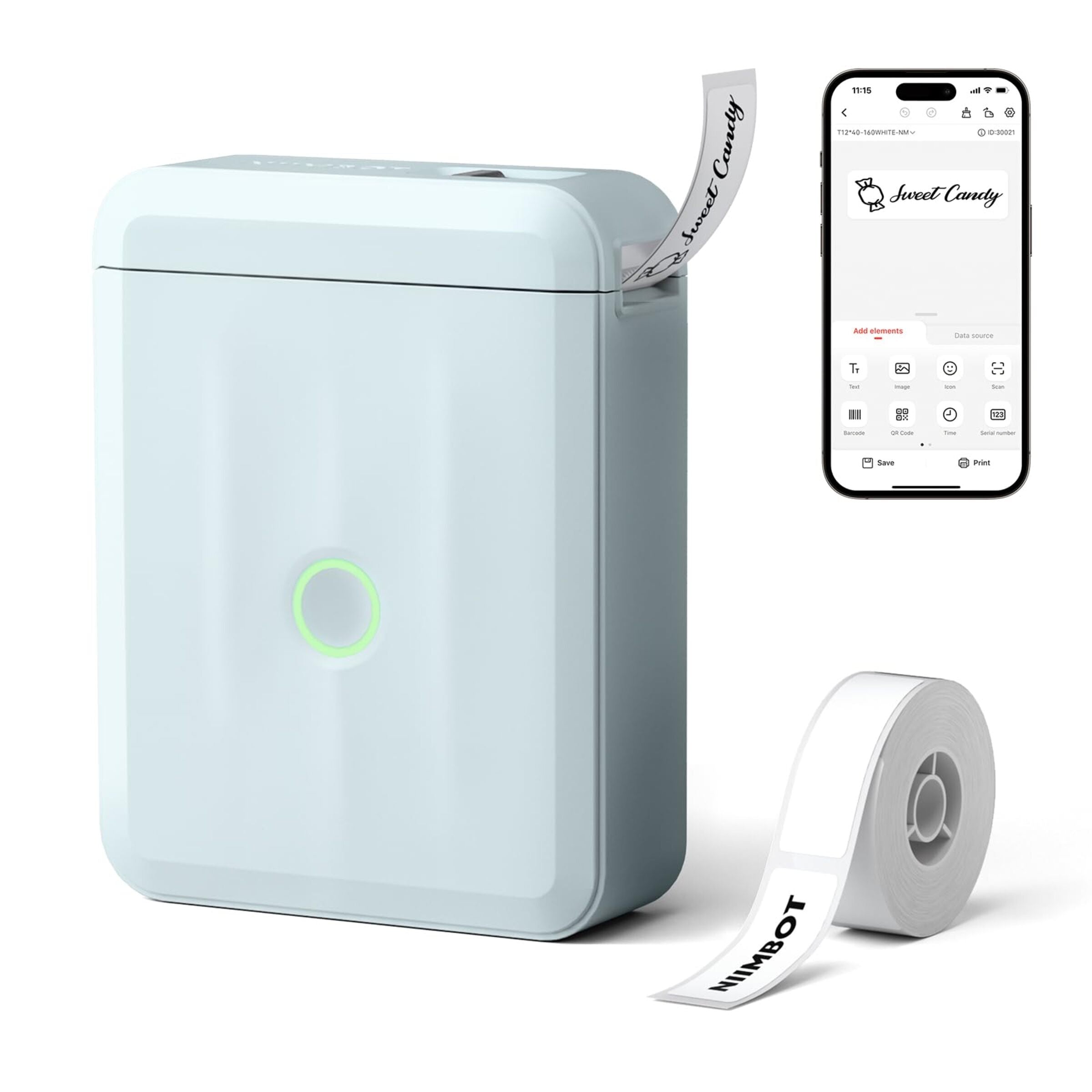 NB524 - NIIMBOT - D110_M - PORTABLE BLUETOOTH LABEL PRINTER INCL FREE LABEL ROLL (12X40MM)