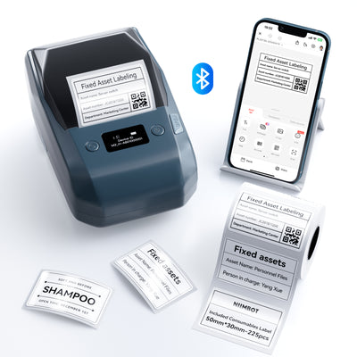 NB589 - NIIMBOT - M2_H - 300DPI THERMAL TRANSFER BLUETOOTH LABEL PRINTER - INCL BLACK RIBBON CARTRIDGE & WHITE 50X30MM LABEL - WHITE